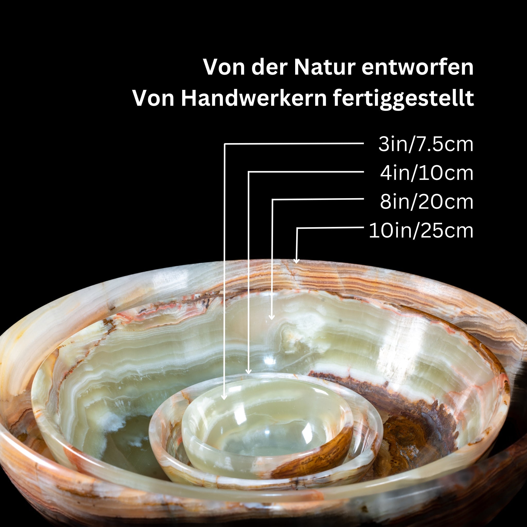 Elegante Onyx Kristall Schale aus Himalaya Onyx, handgefertigt mit einzigartigen Mustern und polierter Oberfläche, ideal für Schmuck oder Dekoration.