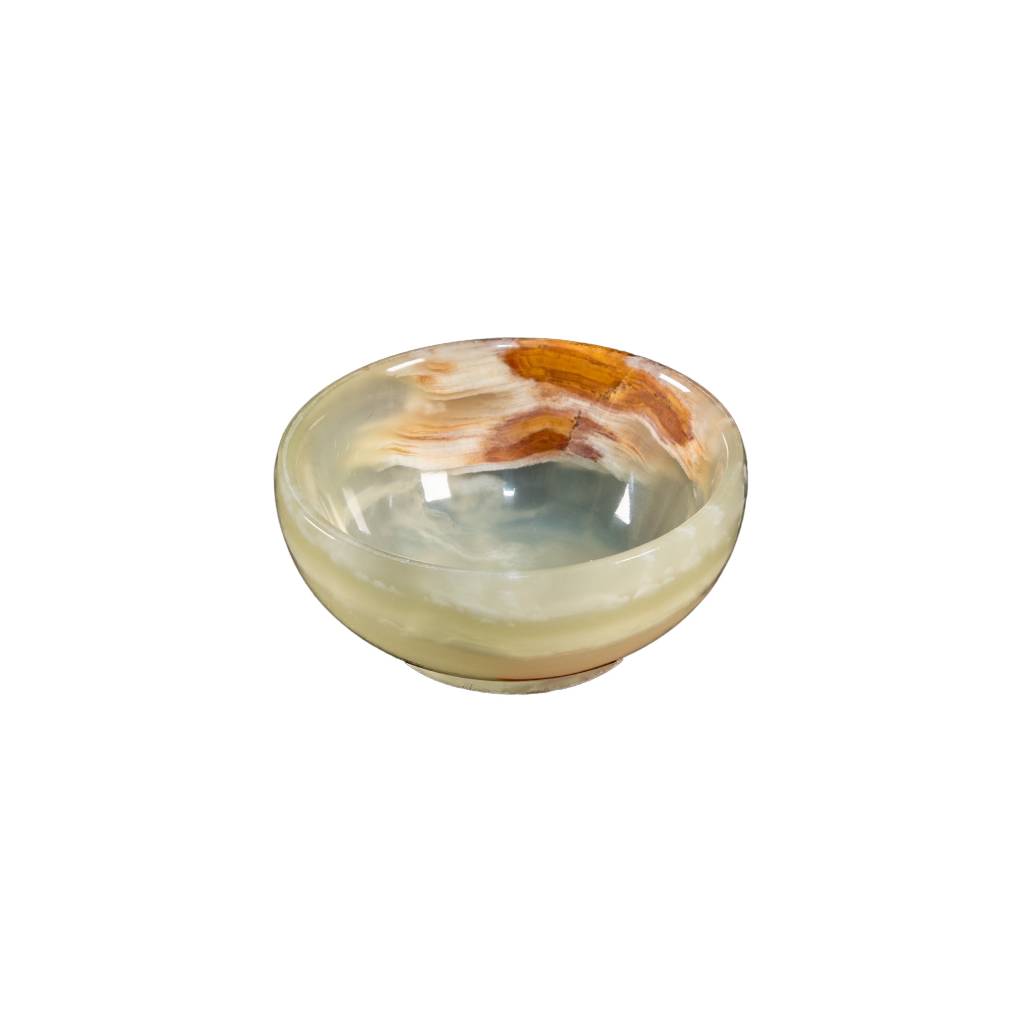 Elegante Onyx Kristall Schale aus Himalaya Onyx, handgefertigt mit einzigartigen Mustern und polierter Oberfläche, ideal für Schmuck oder Dekoration.