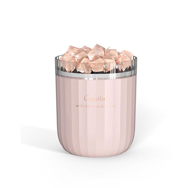 Portable Crystal Aromatherapy Humidifier in white, pink, and green colors with Himalayan salt stones, designed for home decor and wellness.