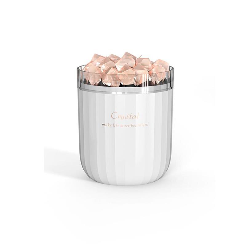 Portable Crystal Aromatherapy Humidifier in white, pink, and green colors with Himalayan salt stones, designed for home decor and wellness.