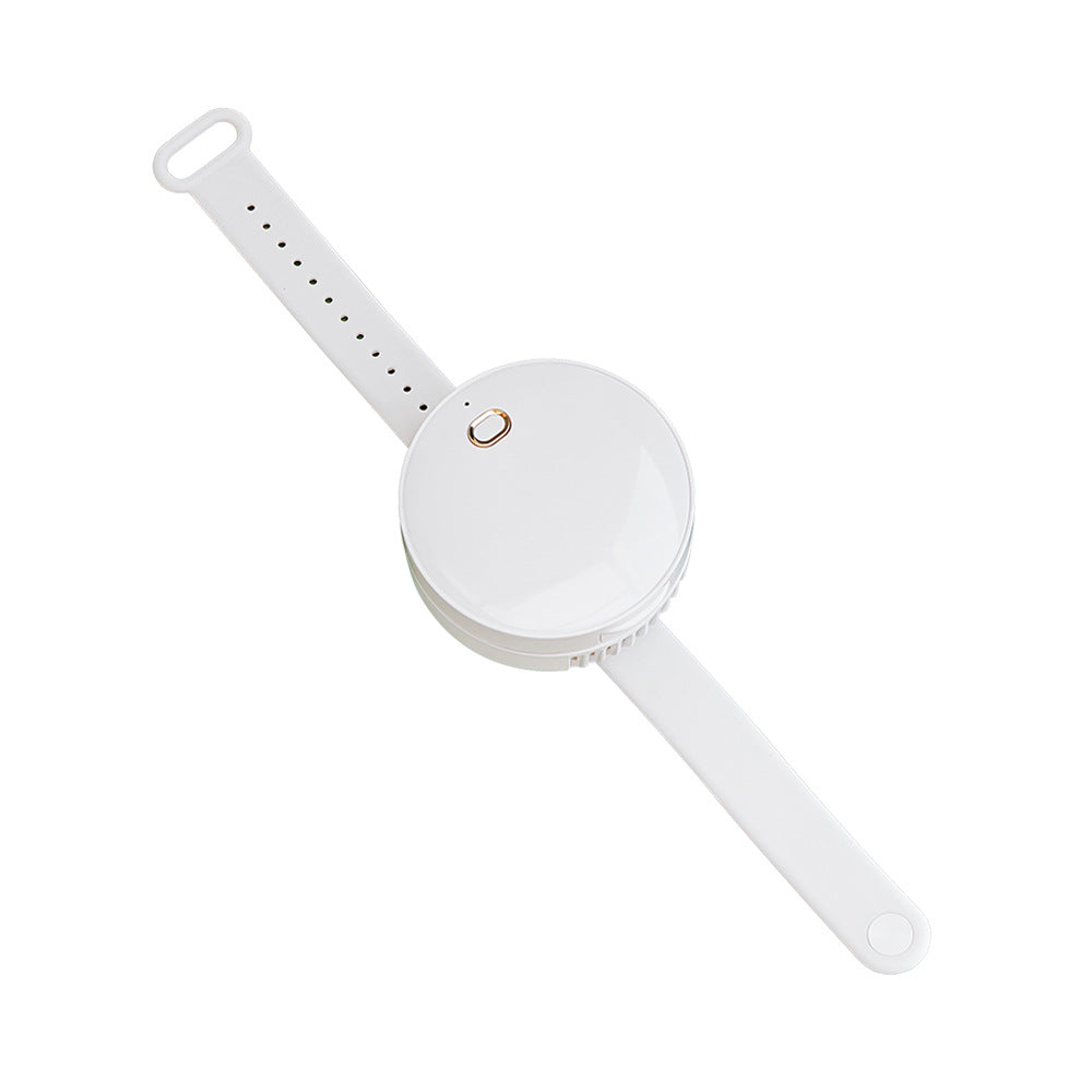 Portable Wrist Fan Mirror with leafless design, USB rechargeable, and adjustable speed settings, perfect for summer use.