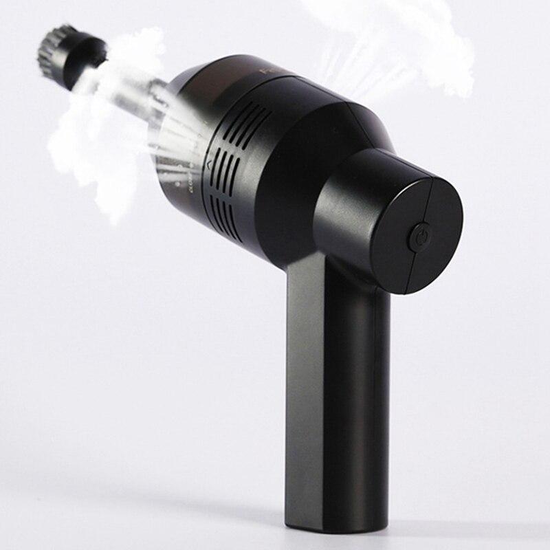 A sleek black rechargeable mini cordless vacuum cleaner with multiple nozzles, designed for efficient cleaning of keyboards and small spaces.