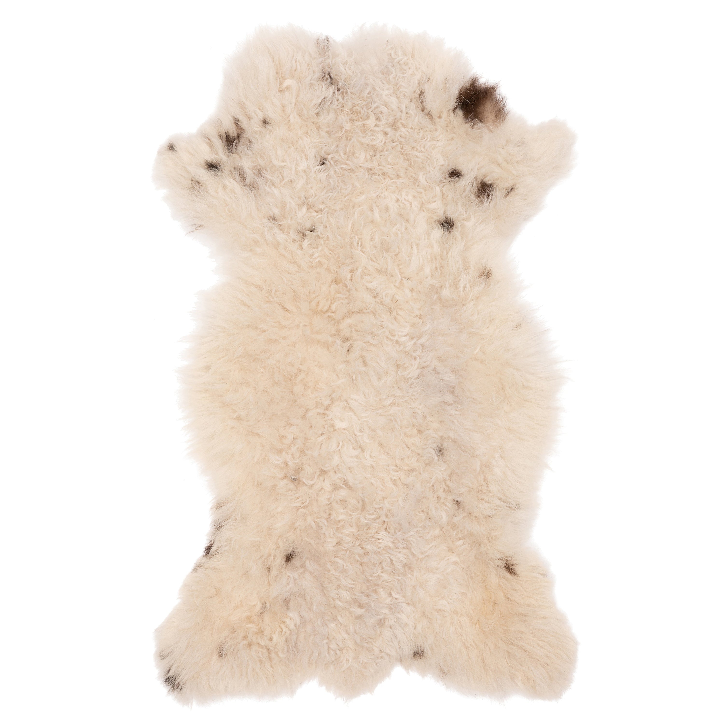 Unieke schapenvacht in wit-bruin, 90 x 50 cm, zacht en wollig, perfect voor interieurdecoratie.