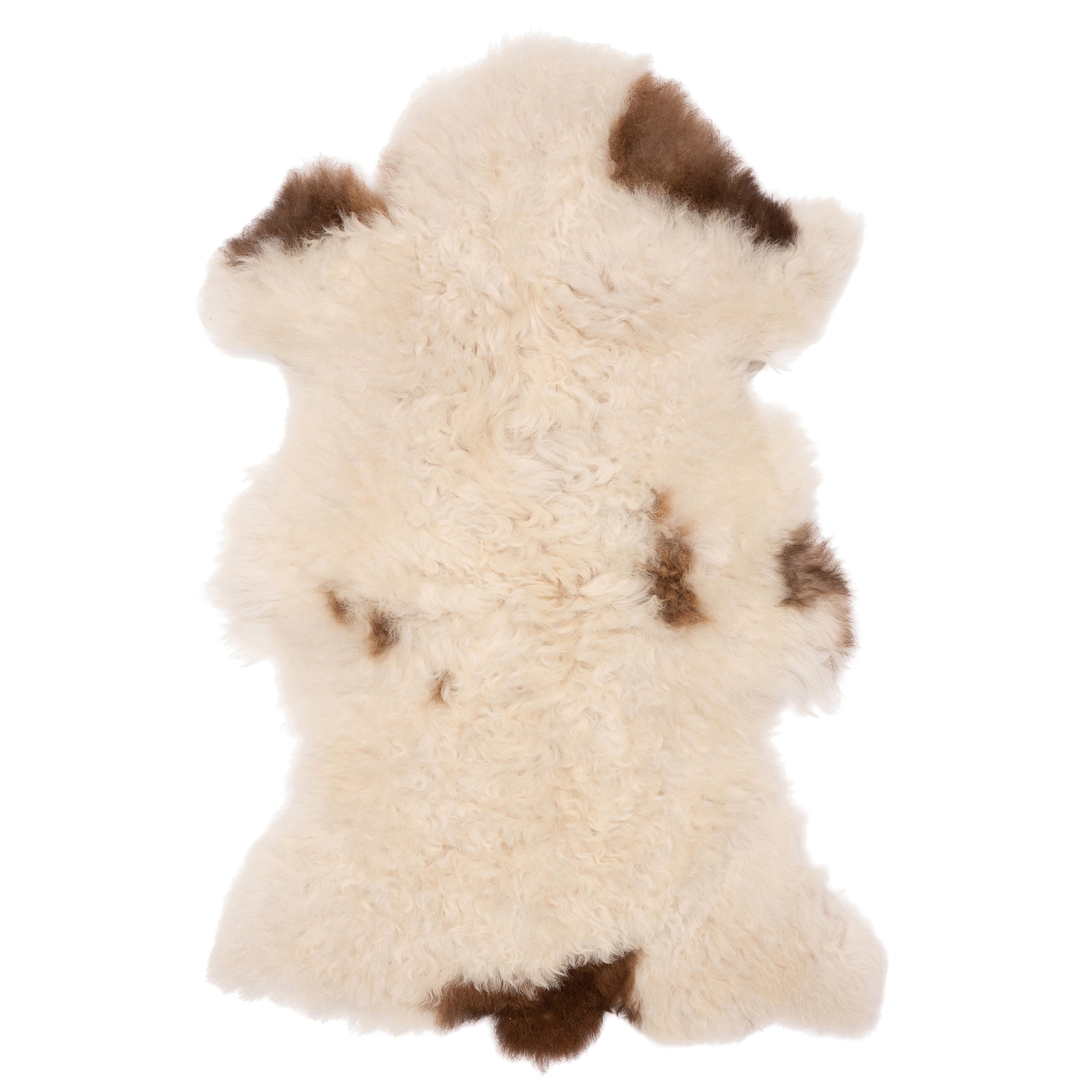 S210 unieke schapenvacht in wit-bruin, 90 x 50 cm, zacht en wollig, perfect voor decoratie en comfort.