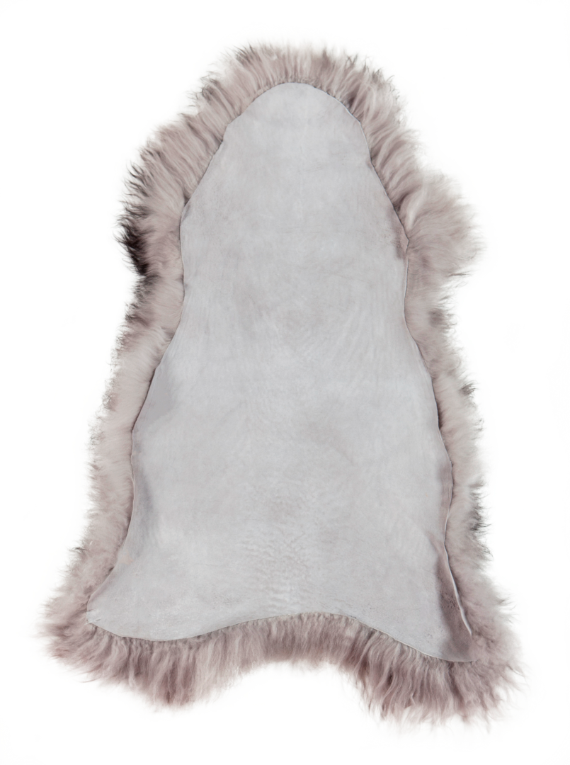 Melange grijs IJslands schapenvacht van 100 x 65 cm, zacht en luxueus, perfect voor interieurdecoratie.