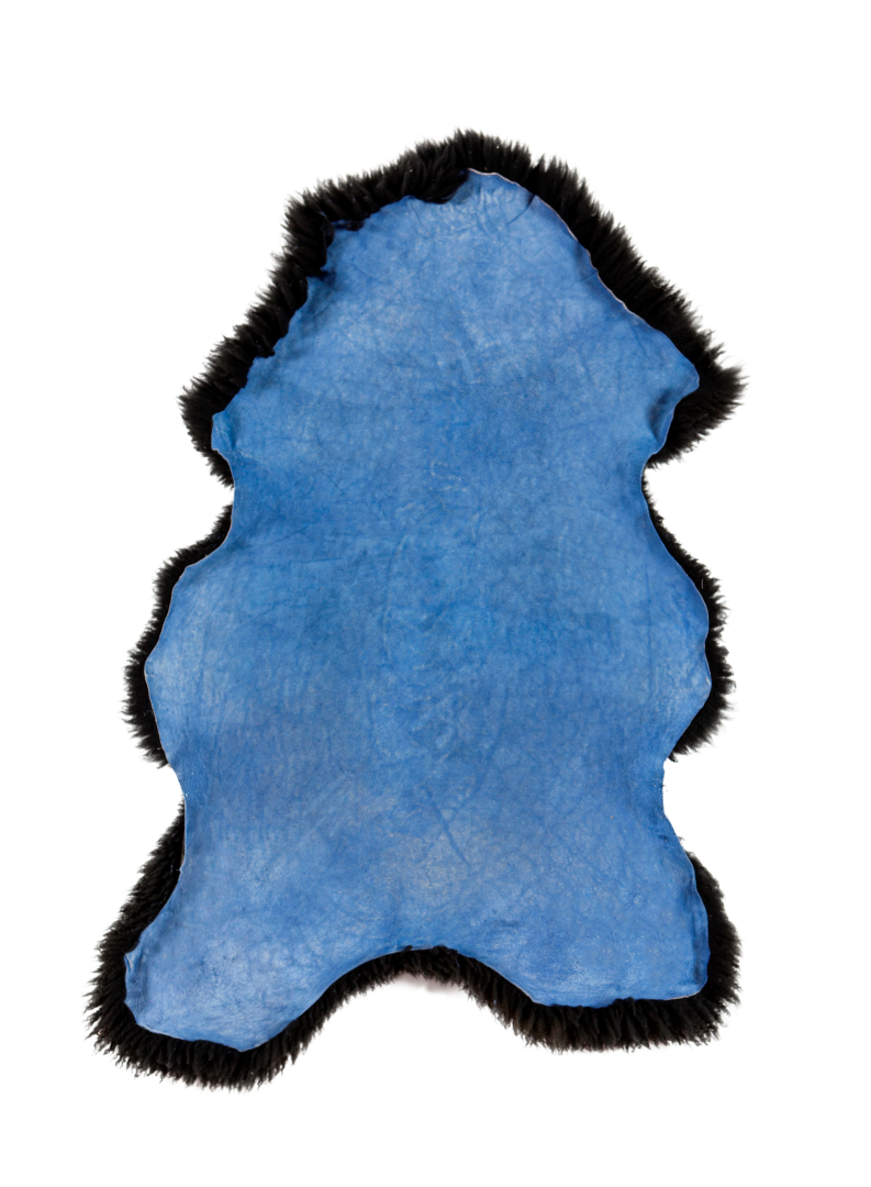 Natuurlijk zwart schapenvacht van 100 x 65 cm, zacht en wollig, perfect voor decoratie en comfort in huis en tuin.