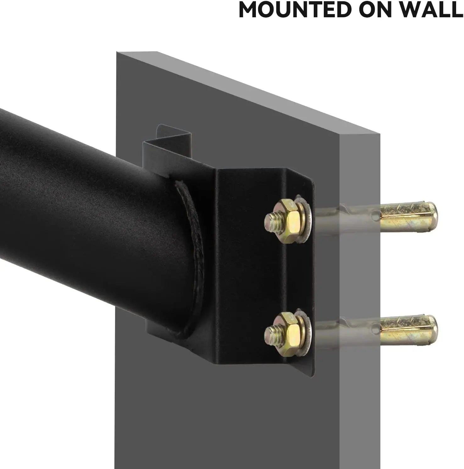 Solar street light mounting bracket with a 1.9-inch diameter, featuring a matte black powder coating for weather resistance.