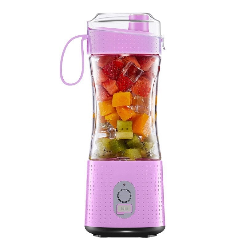 USB Electric Fruit Juicer Blender in vibrant colors with detachable cup and silicone straws, showcasing its portable design and modern features.