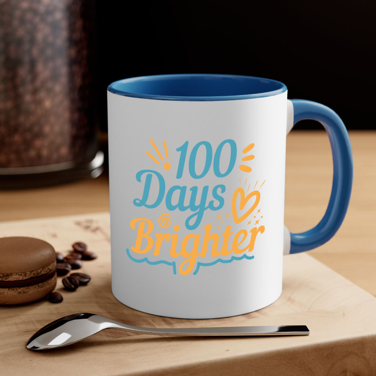 A stylish two-tone 1 days brighter 16# Mug with a glossy finish, featuring a colored handle and interior, available in multiple colors.
