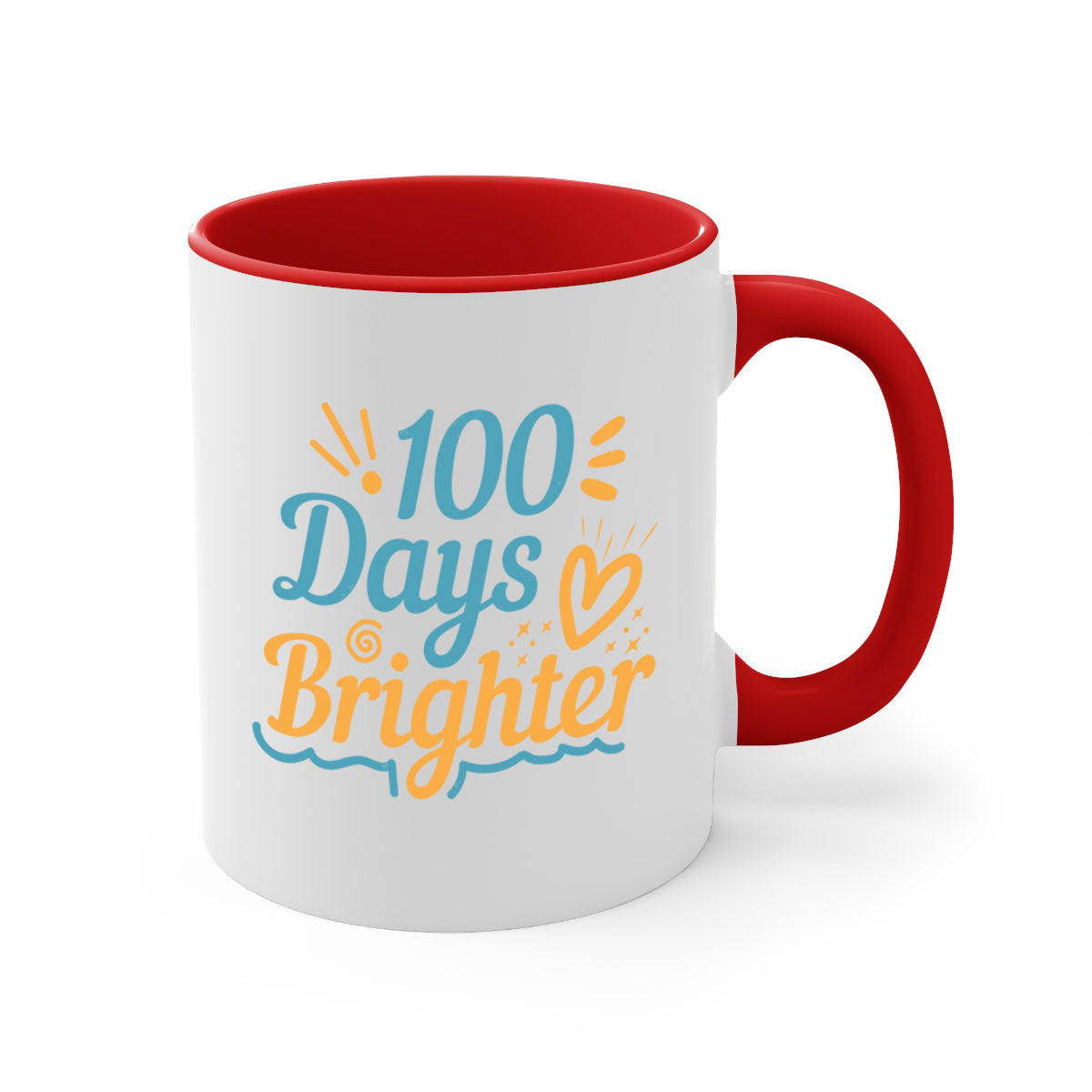 A stylish two-tone 1 days brighter 16# Mug with a glossy finish, featuring a colored handle and interior, available in multiple colors.
