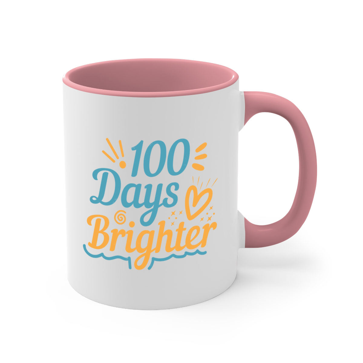 A stylish two-tone 1 days brighter 16# Mug with a glossy finish, featuring a colored handle and interior, available in multiple colors.