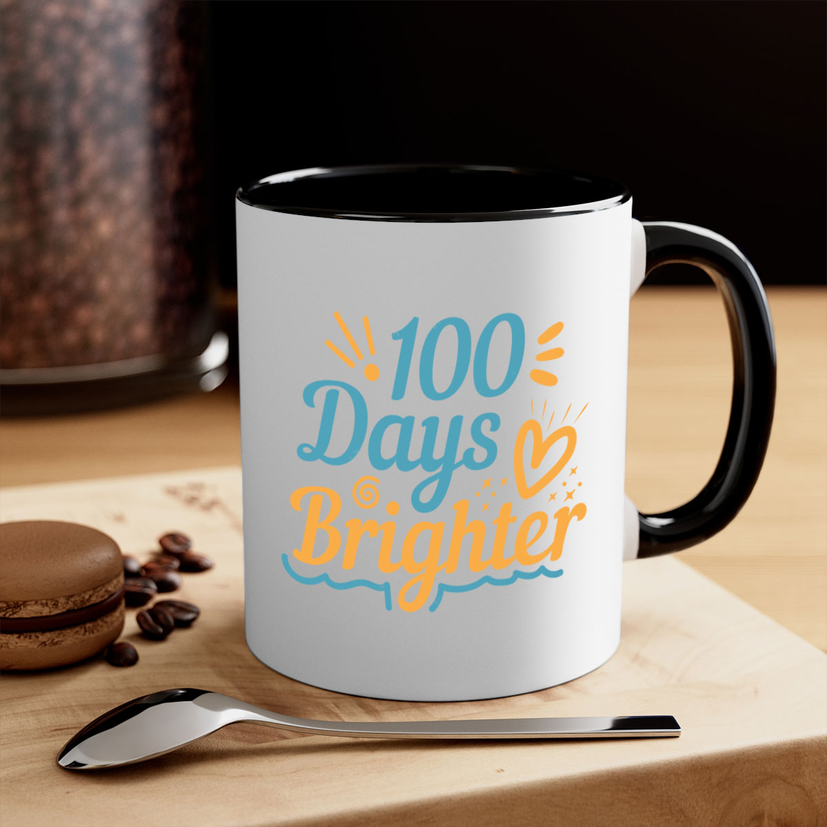 A stylish two-tone 1 days brighter 16# Mug with a glossy finish, featuring a colored handle and interior, available in multiple colors.