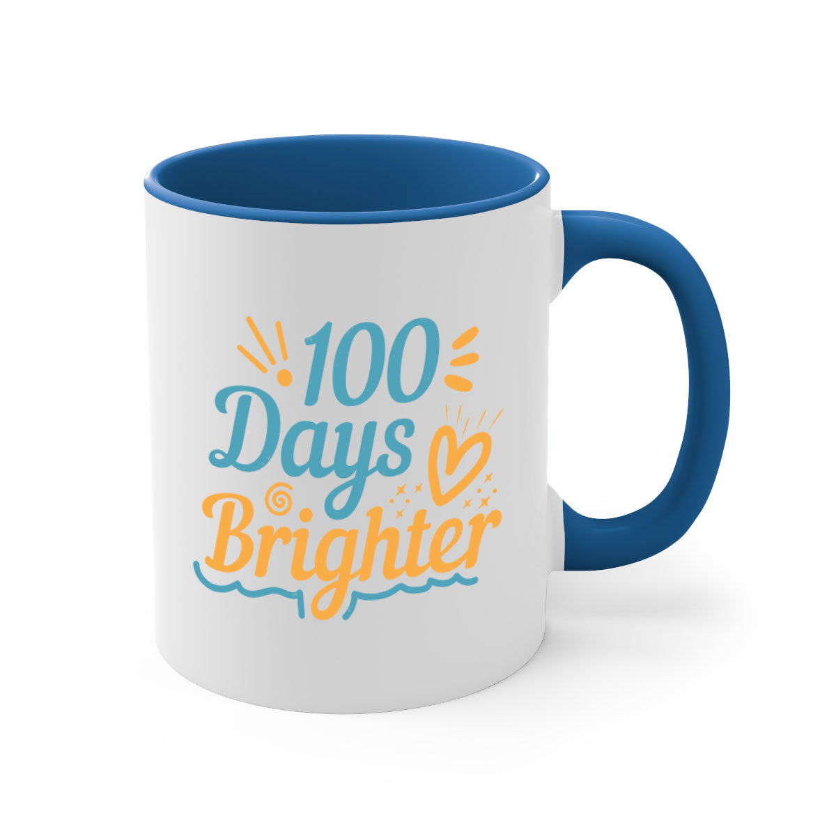 A stylish two-tone 1 days brighter 16# Mug with a glossy finish, featuring a colored handle and interior, available in multiple colors.