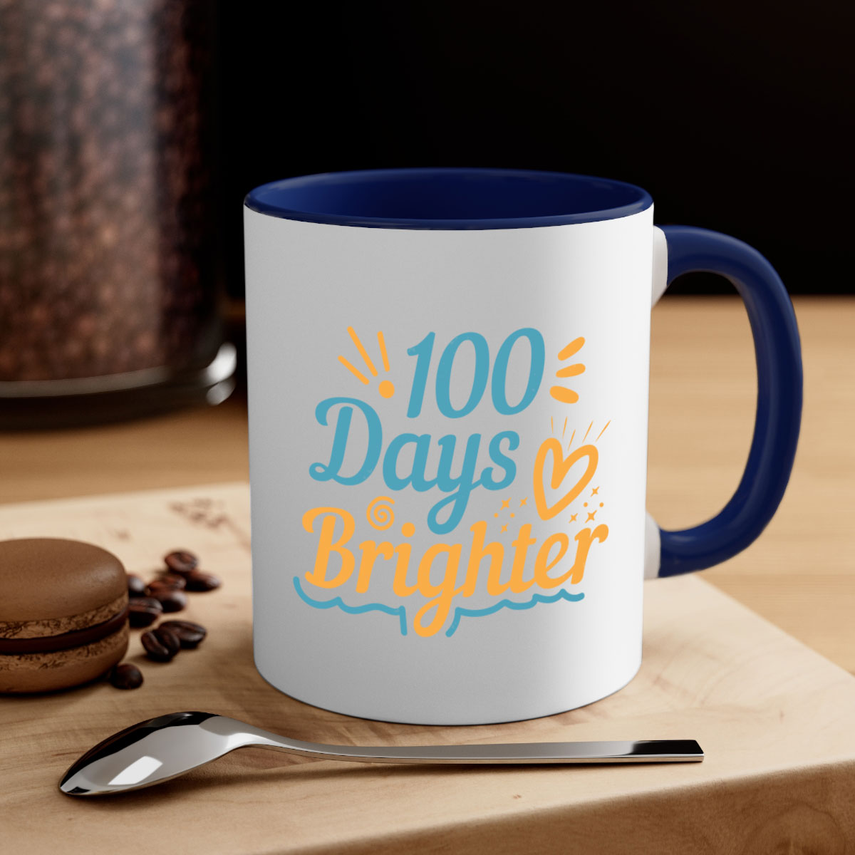 A stylish two-tone 1 days brighter 16# Mug with a glossy finish, featuring a colored handle and interior, available in multiple colors.