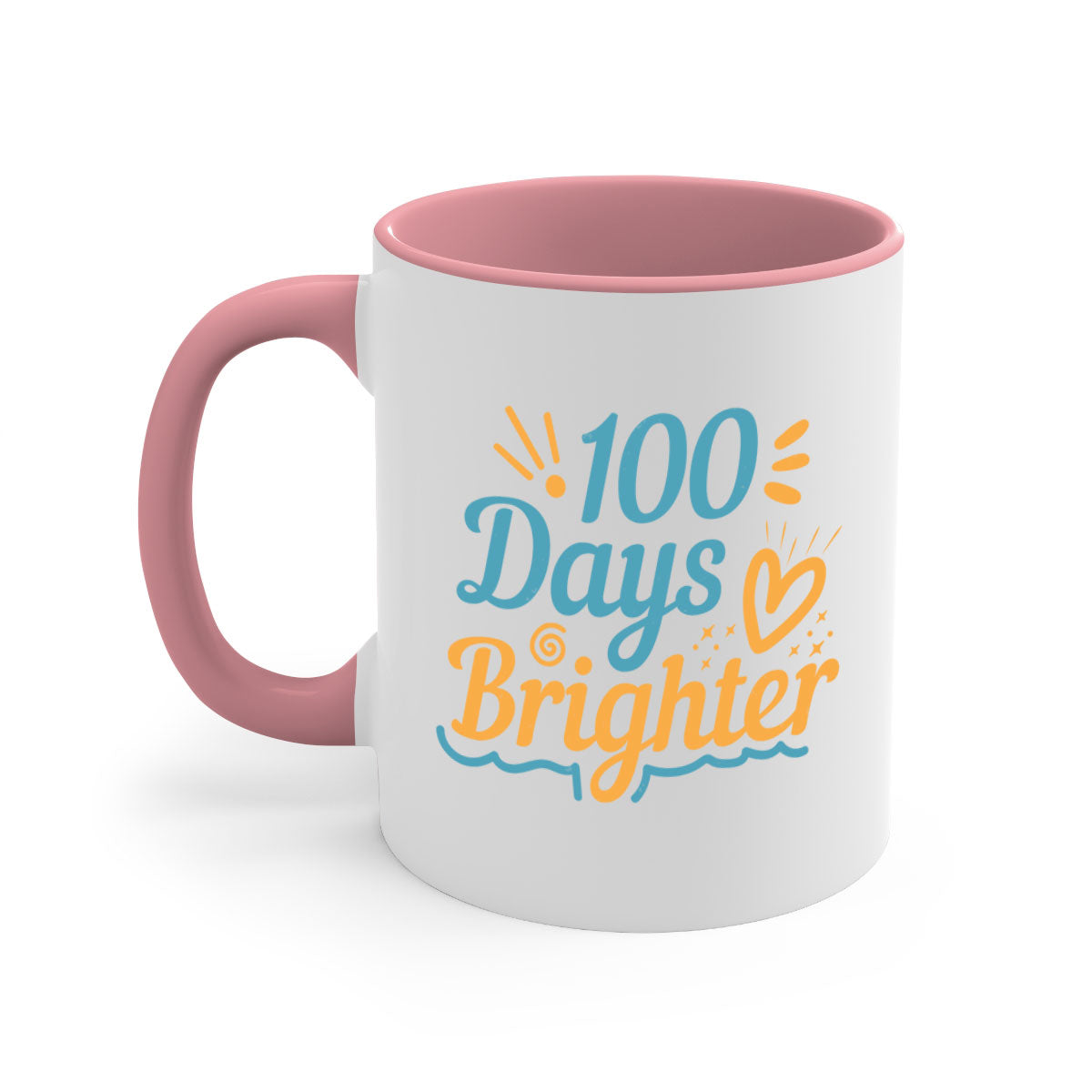 A stylish two-tone 1 days brighter 16# Mug with a glossy finish, featuring a colored handle and interior, available in multiple colors.