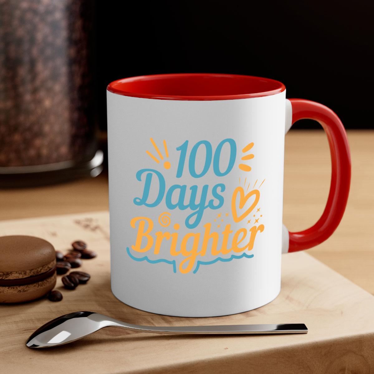 A stylish two-tone 1 days brighter 16# Mug with a glossy finish, featuring a colored handle and interior, available in multiple colors.
