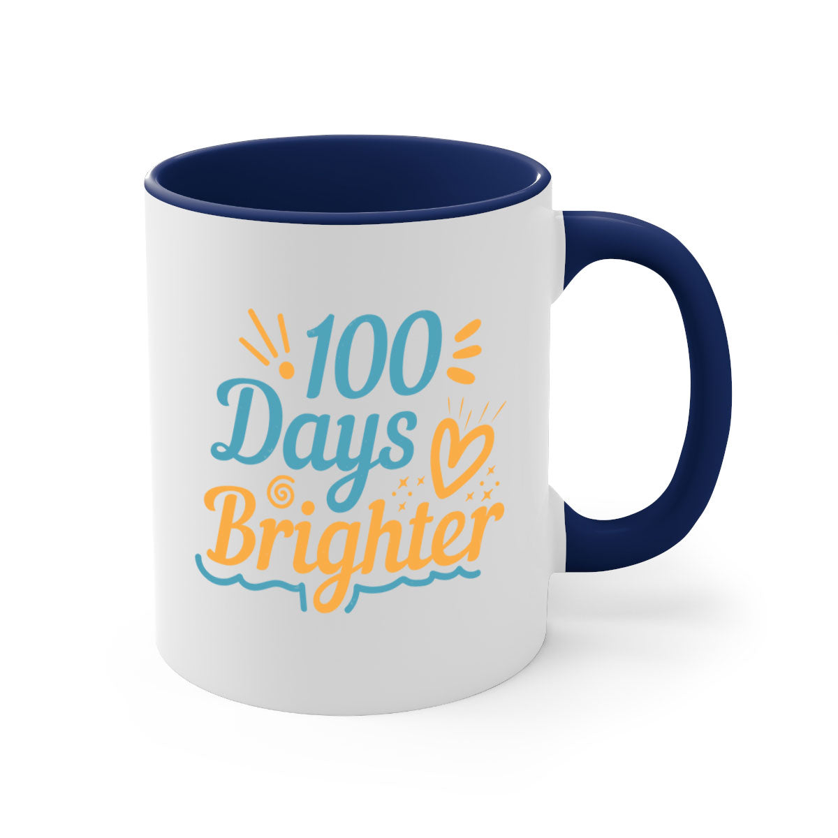A stylish two-tone 1 days brighter 16# Mug with a glossy finish, featuring a colored handle and interior, available in multiple colors.