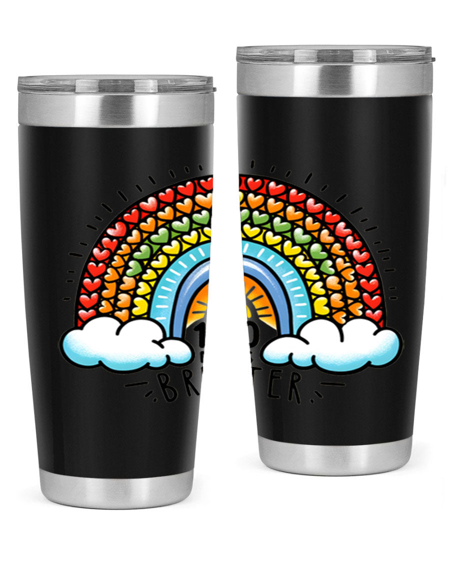 100 Days Brighter PNG tumbler featuring a vibrant design, made from double wall vacuum stainless steel, available in 20oz and 30oz sizes.
