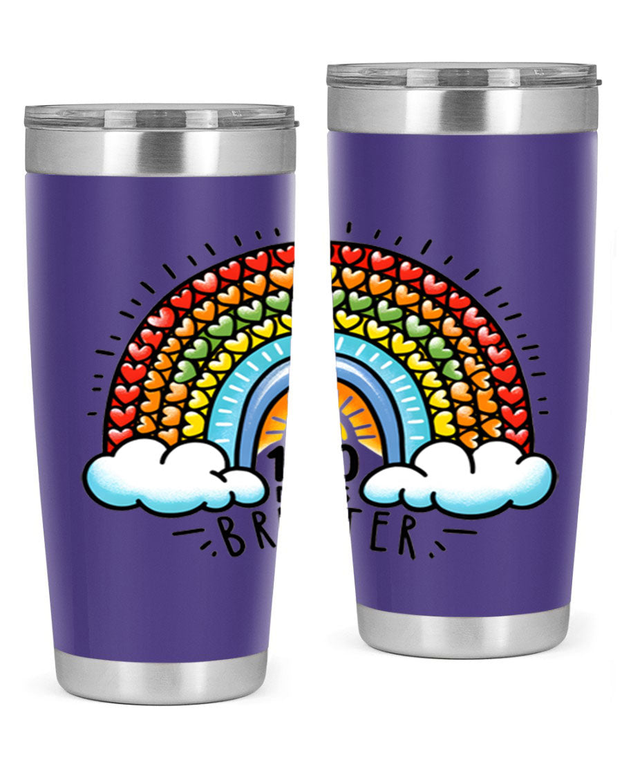 100 Days Brighter PNG tumbler featuring a vibrant design, made from double wall vacuum stainless steel, available in 20oz and 30oz sizes.