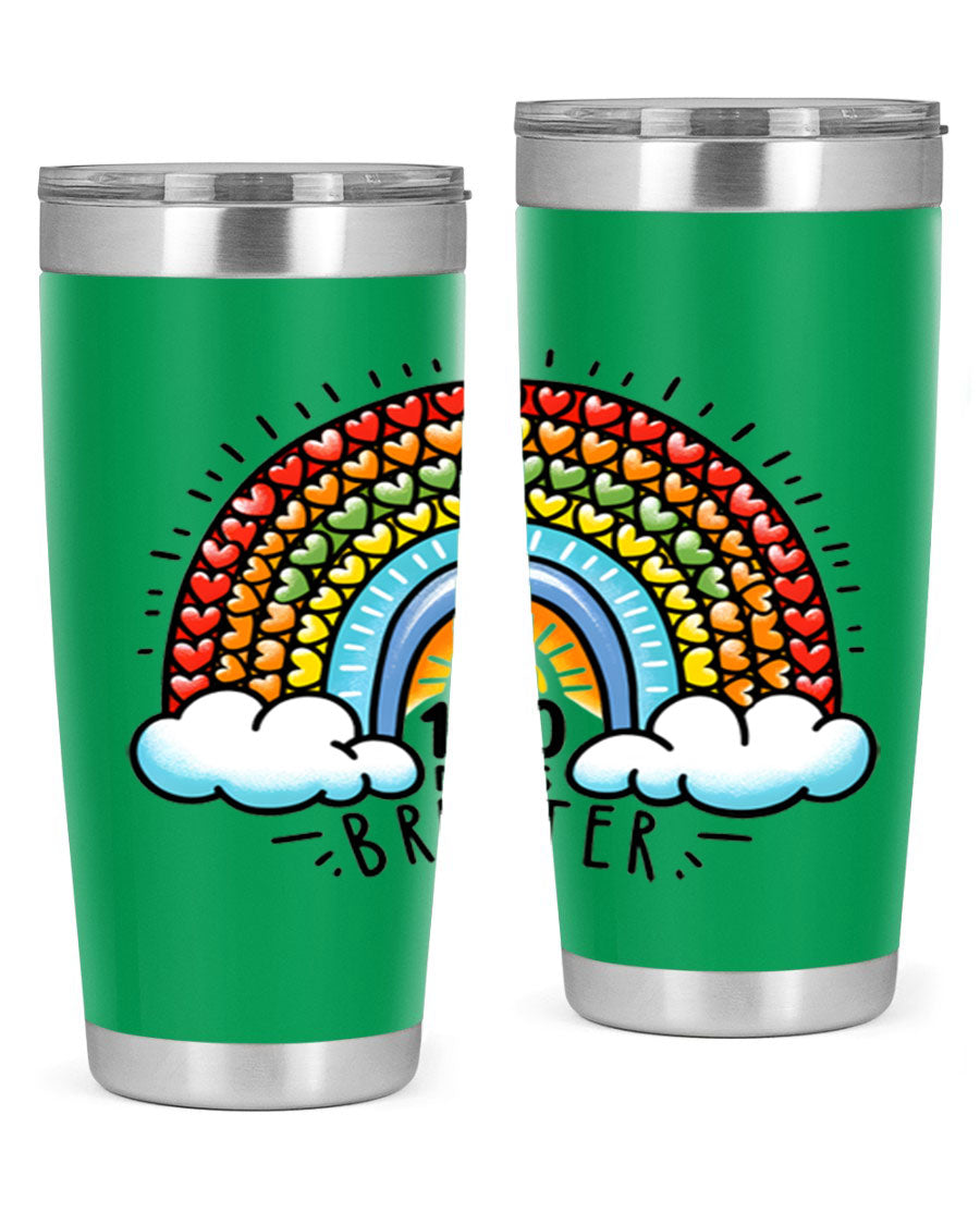 100 Days Brighter PNG tumbler featuring a vibrant design, made from double wall vacuum stainless steel, available in 20oz and 30oz sizes.