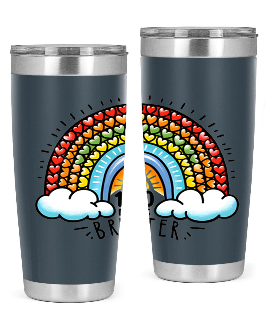 100 Days Brighter PNG tumbler featuring a vibrant design, made from double wall vacuum stainless steel, available in 20oz and 30oz sizes.