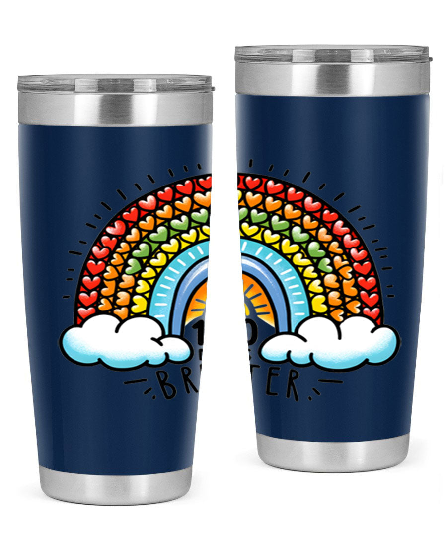 100 Days Brighter PNG tumbler featuring a vibrant design, made from double wall vacuum stainless steel, available in 20oz and 30oz sizes.