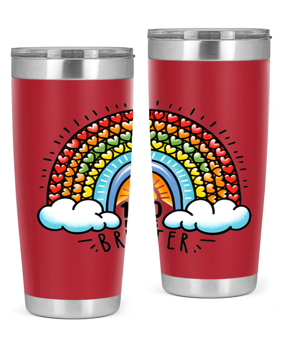 100 Days Brighter PNG tumbler featuring a vibrant design, made from double wall vacuum stainless steel, available in 20oz and 30oz sizes.