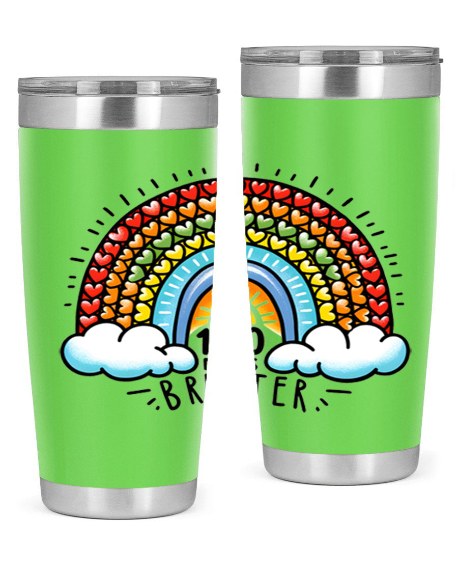 100 Days Brighter PNG tumbler featuring a vibrant design, made from double wall vacuum stainless steel, available in 20oz and 30oz sizes.