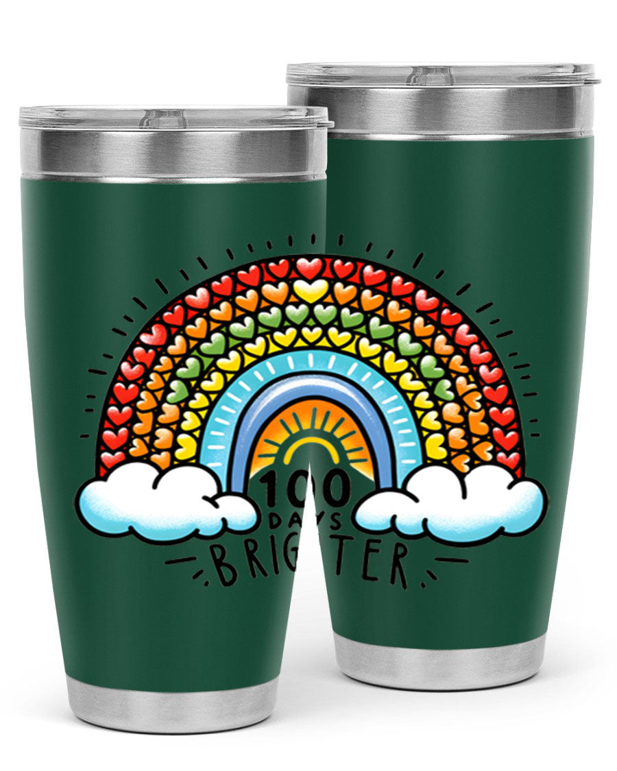 100 Days Brighter PNG tumbler featuring a vibrant design, made from double wall vacuum stainless steel, available in 20oz and 30oz sizes.