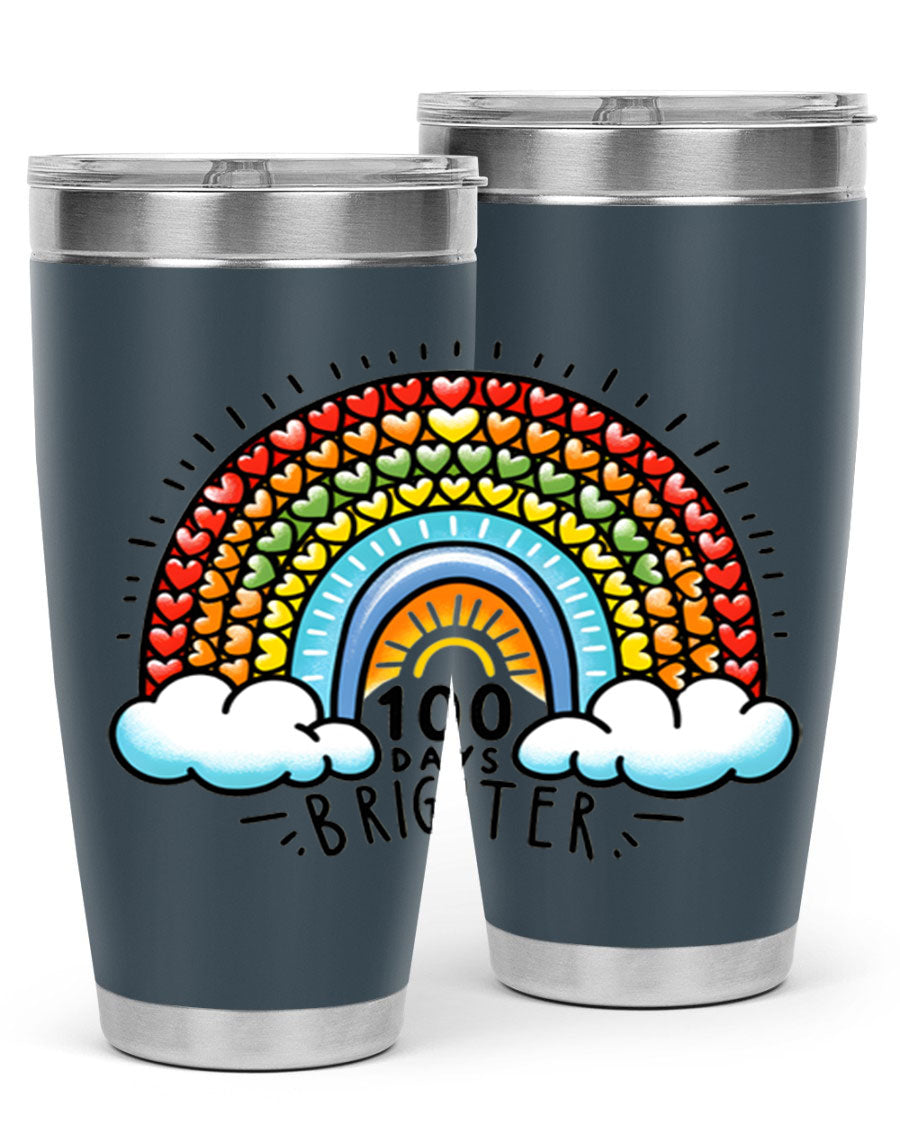 100 Days Brighter PNG tumbler featuring a vibrant design, made from double wall vacuum stainless steel, available in 20oz and 30oz sizes.
