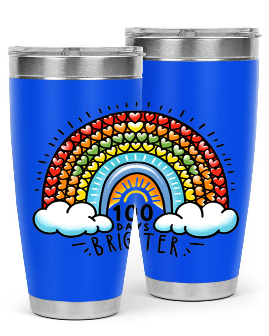 100 Days Brighter PNG tumbler featuring a vibrant design, made from double wall vacuum stainless steel, available in 20oz and 30oz sizes.