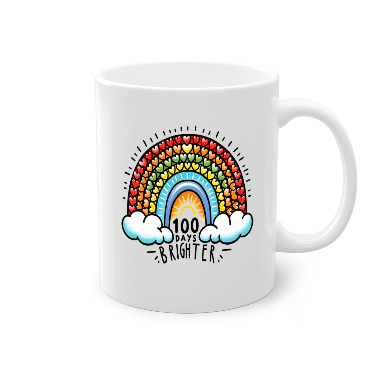 A vibrant two-tone 100 Days Brighter Mug with a colored handle and glossy finish, available in multiple colors.