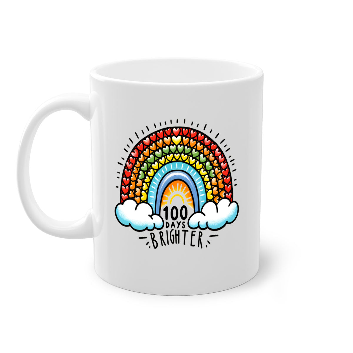 A vibrant two-tone 100 Days Brighter Mug with a colored handle and glossy finish, available in multiple colors.