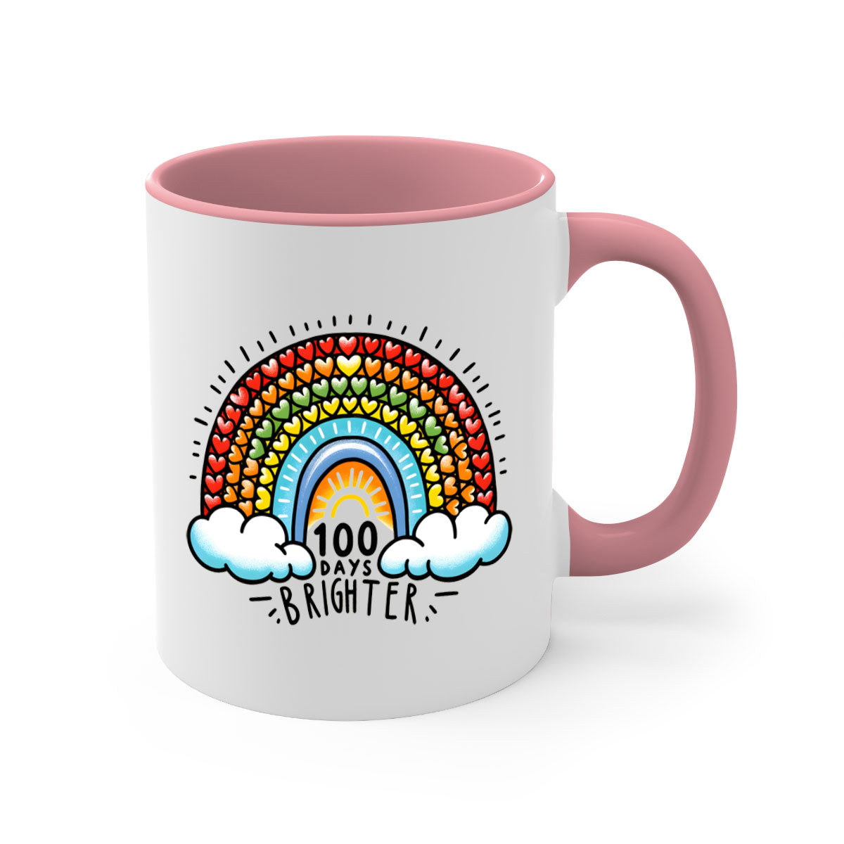 A vibrant two-tone 100 Days Brighter Mug with a colored handle and glossy finish, available in multiple colors.