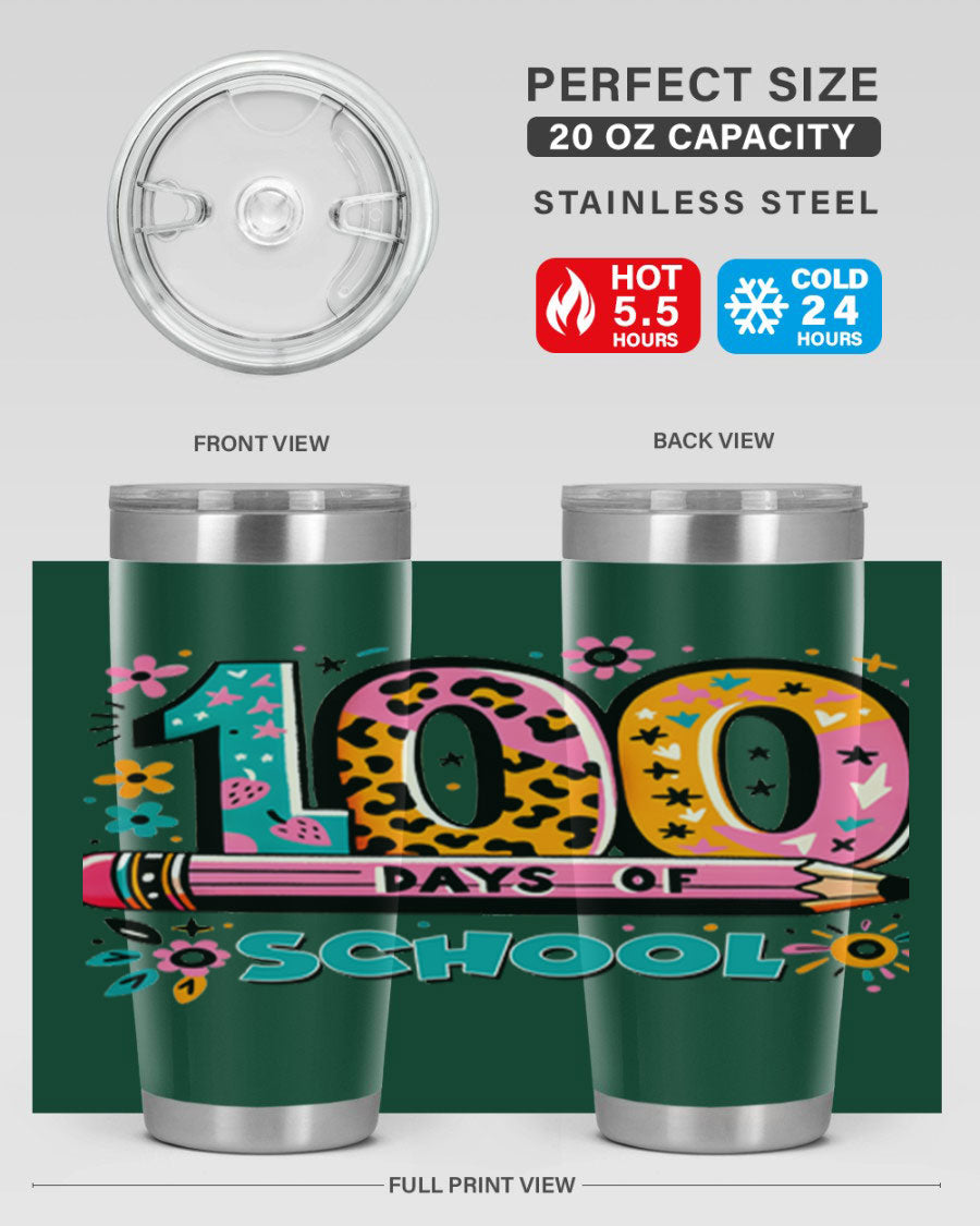 100 Days of School Lighting 32# Tumbler, 20oz double wall vacuum stainless steel with vibrant design.