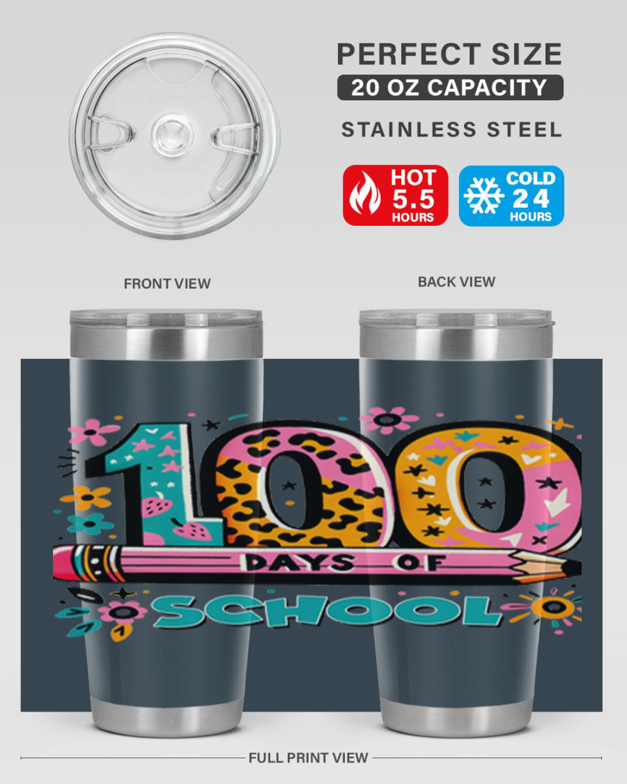 100 Days of School Lighting 32# Tumbler, 20oz double wall vacuum stainless steel with vibrant design.