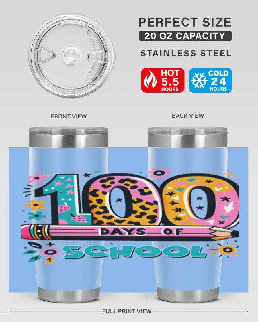 100 Days of School Lighting 32# Tumbler, 20oz double wall vacuum stainless steel with vibrant design.