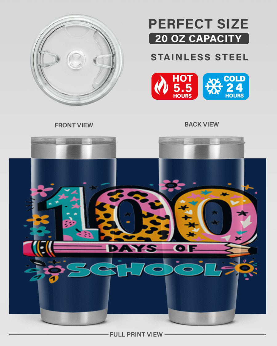 100 Days of School Lighting 32# Tumbler, 20oz double wall vacuum stainless steel with vibrant design.