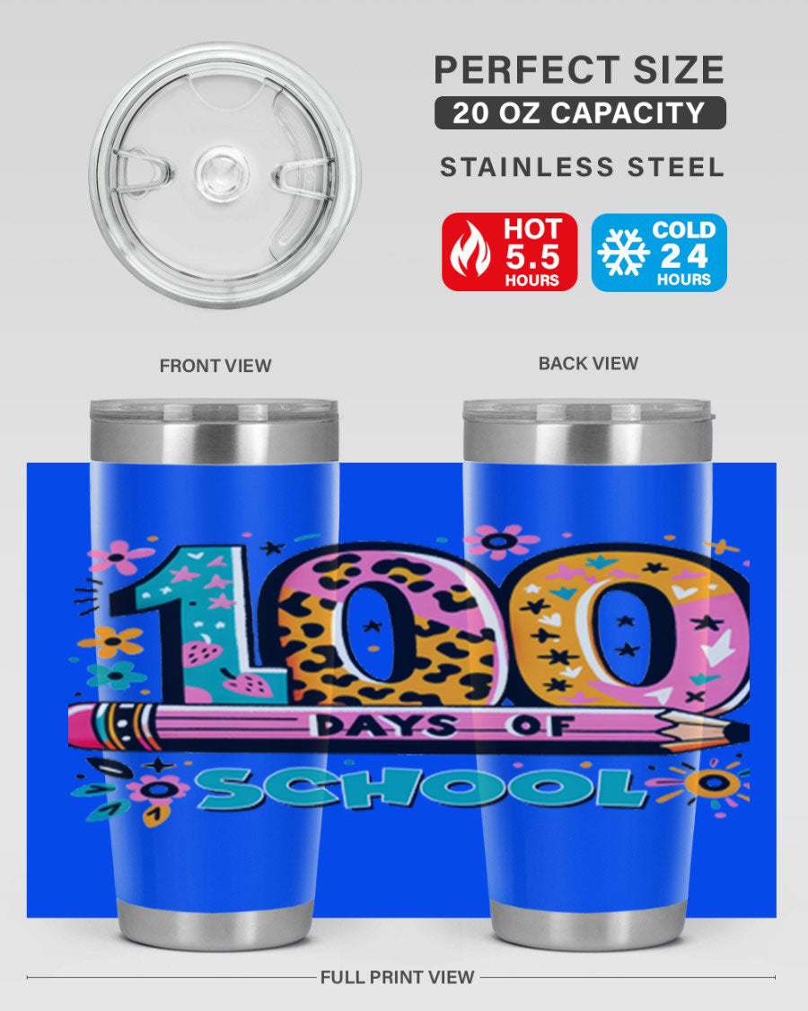 100 Days of School Lighting 32# Tumbler, 20oz double wall vacuum stainless steel with vibrant design.