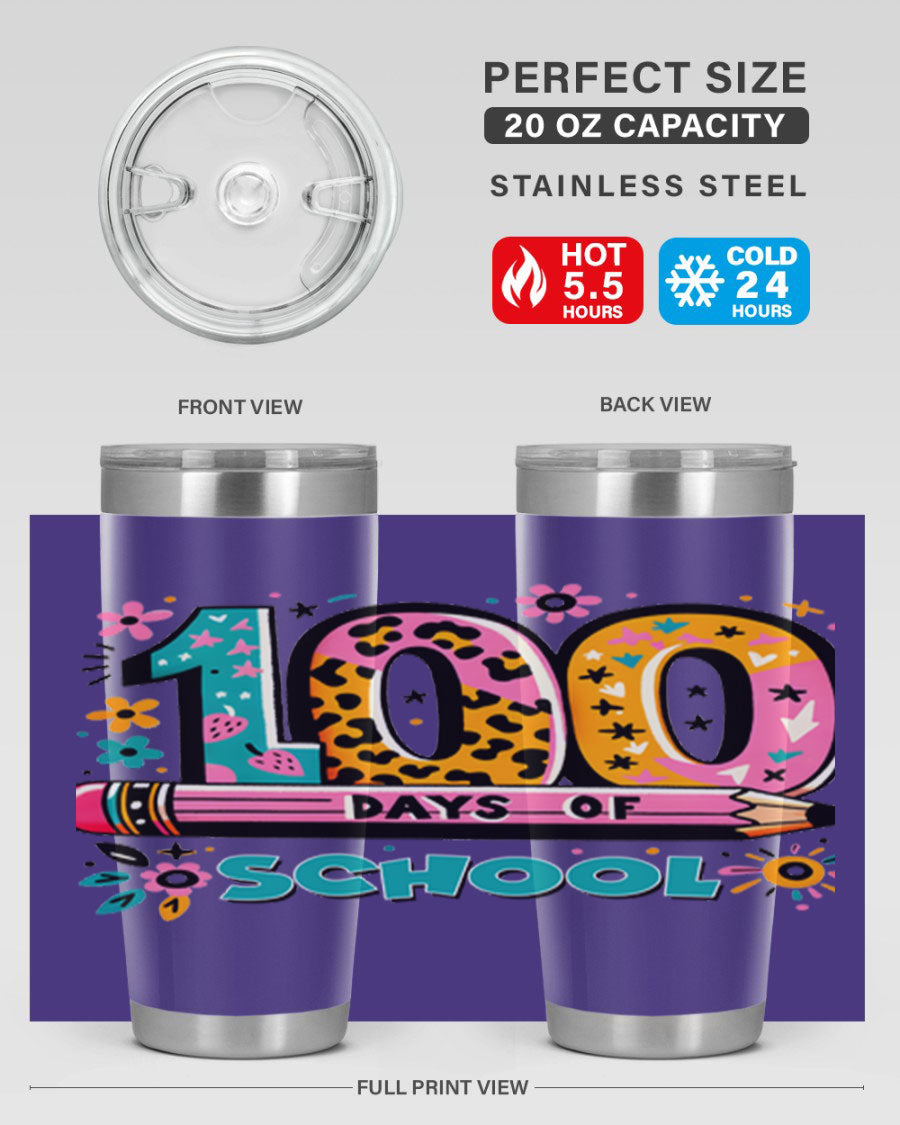 100 Days of School Lighting 32# Tumbler, 20oz double wall vacuum stainless steel with vibrant design.