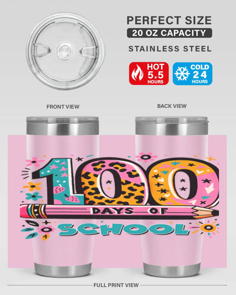 100 Days of School Lighting 32# Tumbler, 20oz double wall vacuum stainless steel with vibrant design.