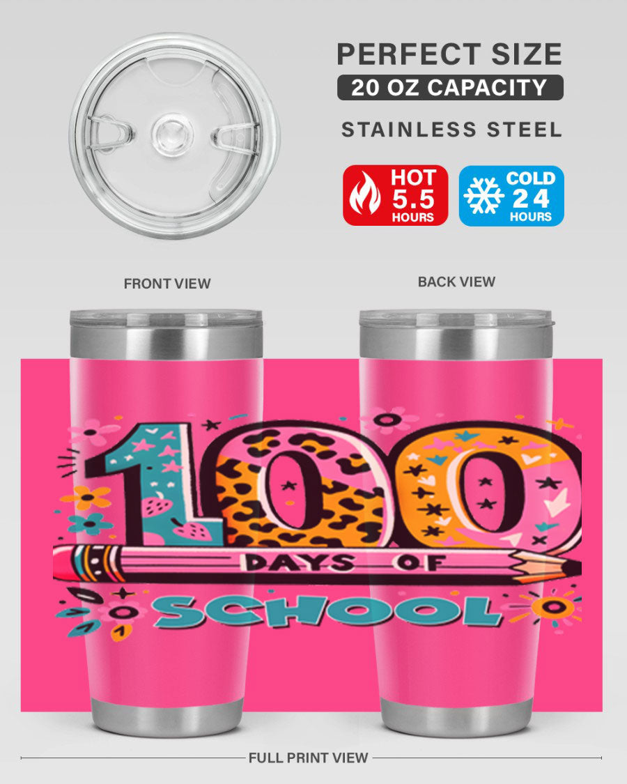100 Days of School Lighting 32# Tumbler, 20oz double wall vacuum stainless steel with vibrant design.