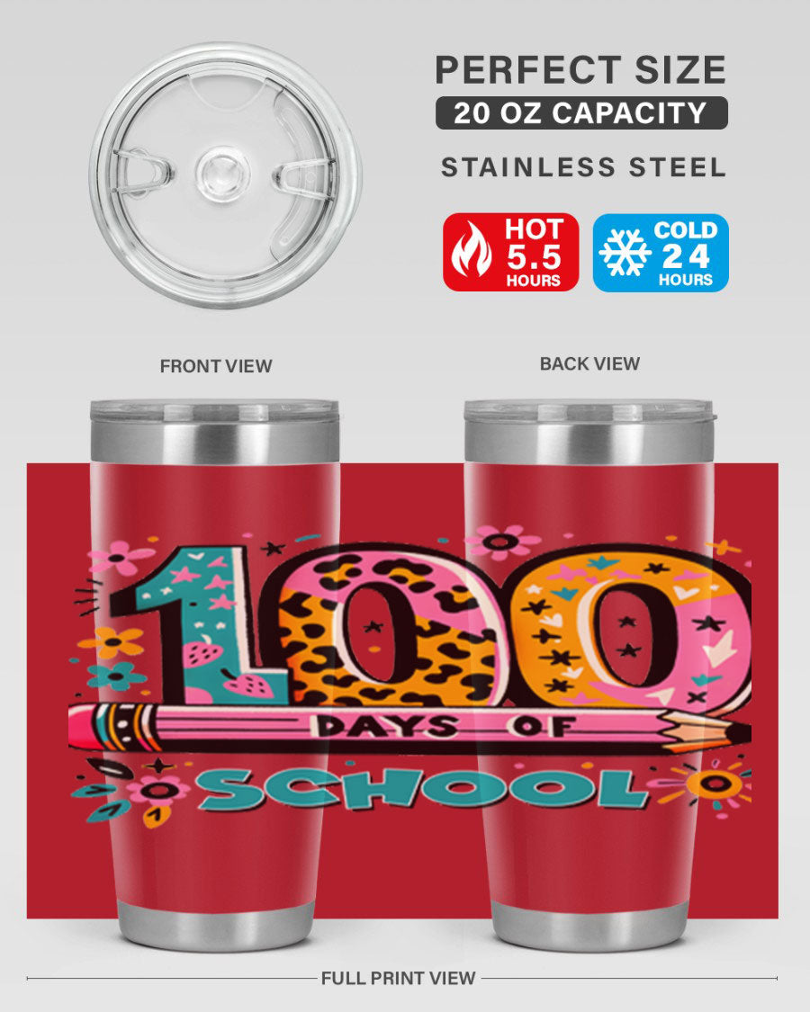 100 Days of School Lighting 32# Tumbler, 20oz double wall vacuum stainless steel with vibrant design.