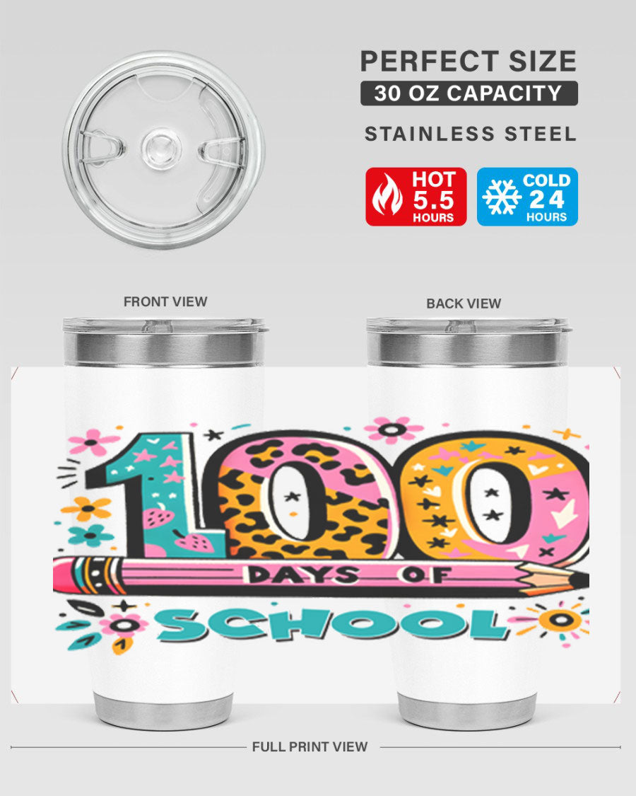 100 Days of School Lighting 32# Tumbler, 20oz double wall vacuum stainless steel with vibrant design.
