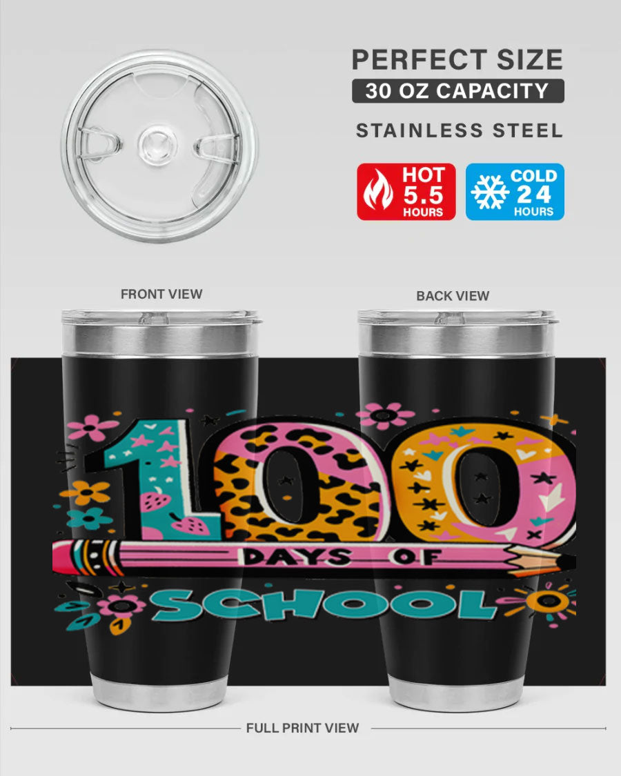 100 Days of School Lighting 32# Tumbler, 20oz double wall vacuum stainless steel with vibrant design.