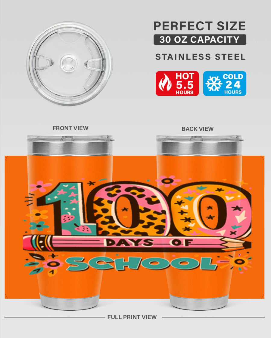 100 Days of School Lighting 32# Tumbler, 20oz double wall vacuum stainless steel with vibrant design.
