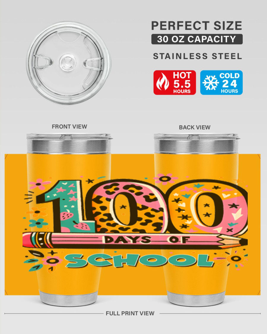 100 Days of School Lighting 32# Tumbler, 20oz double wall vacuum stainless steel with vibrant design.