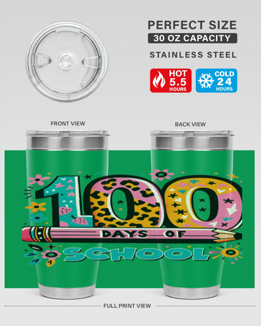 100 Days of School Lighting 32# Tumbler, 20oz double wall vacuum stainless steel with vibrant design.