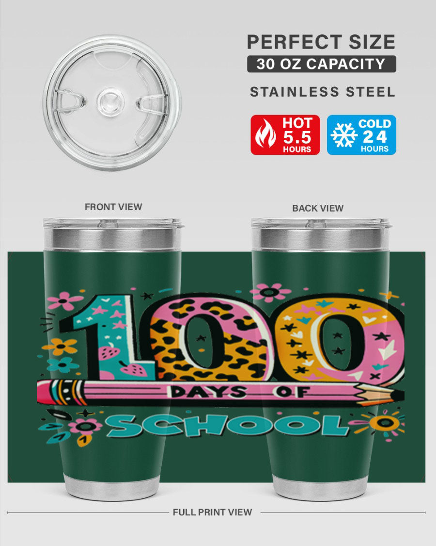 100 Days of School Lighting 32# Tumbler, 20oz double wall vacuum stainless steel with vibrant design.