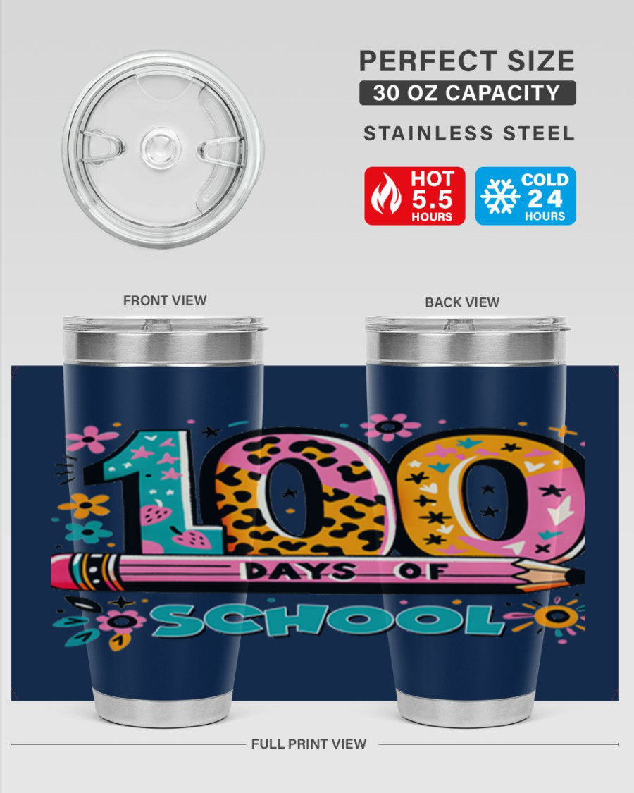 100 Days of School Lighting 32# Tumbler, 20oz double wall vacuum stainless steel with vibrant design.